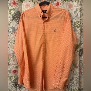 Ralph Lauren Men's Orange Gingham Shirt Size Small Like New